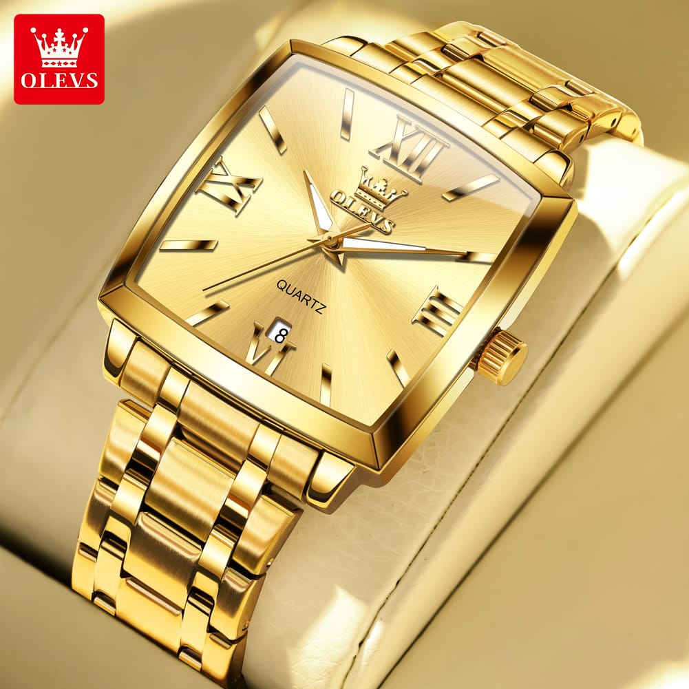 For OLEVS 2969 Top Brand Luxury Stainless Steel Square Dial Calendar Quartz Clock Watches Male Business Leisure Antique Fashion