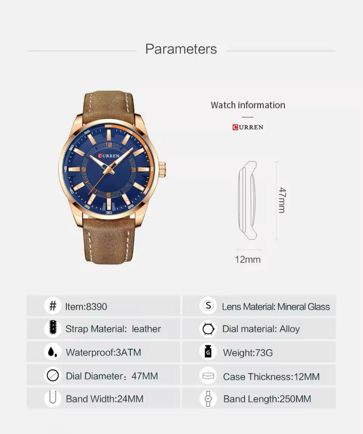 Curren 8390 Top Brand Curren Men Quartz Watch Simple Leather Curren Casual Sport Watches for Men Clocks