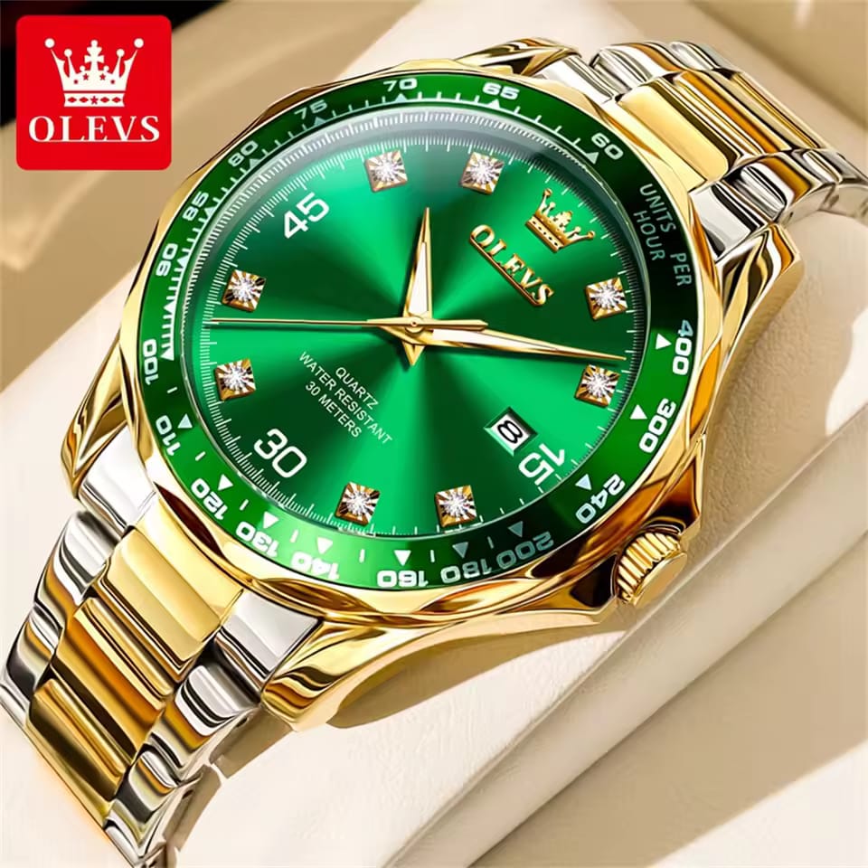 OLEVS 9988 Men's Watch Calendar Steel Band Big Face Quartz Watches for Men