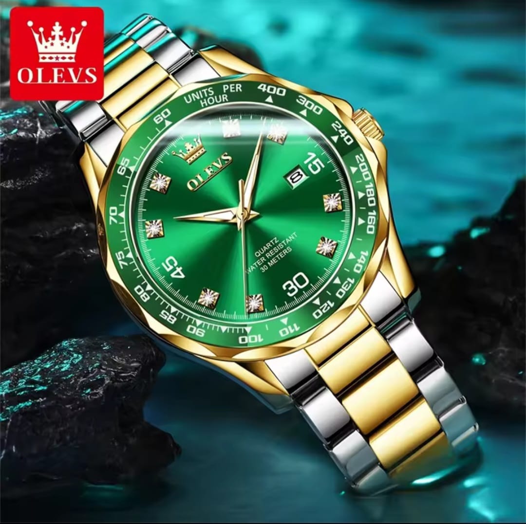 OLEVS 9988 Men's Watch Calendar Steel Band Big Face Quartz Watches for Men