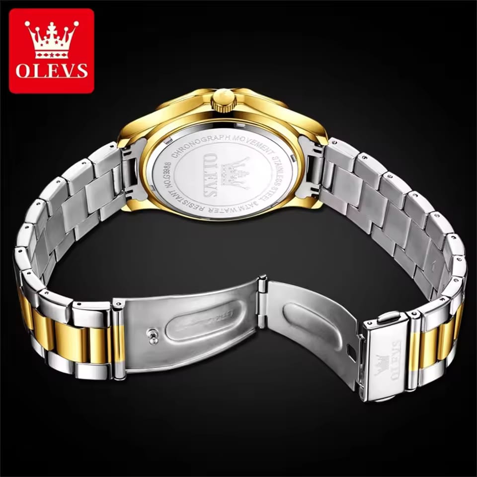 OLEVS 9988 Men's Watch Calendar Steel Band Big Face Quartz Watches for Men