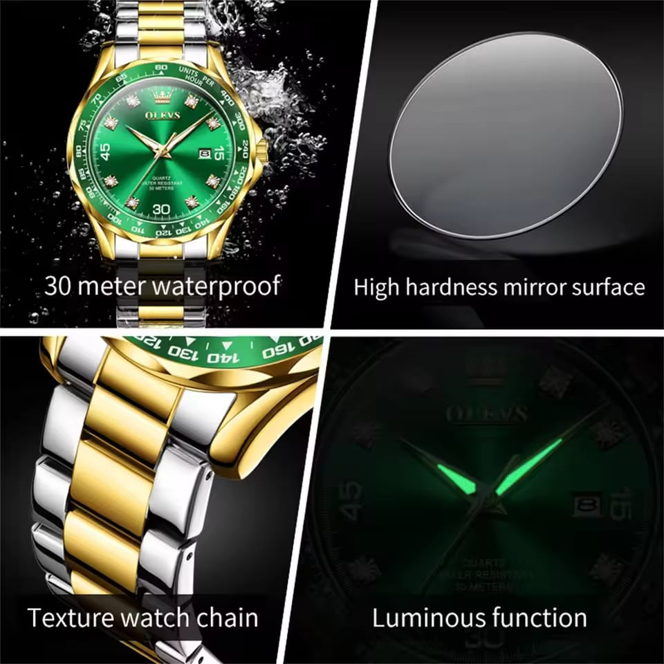OLEVS 9988 Men's Watch Calendar Steel Band Big Face Quartz Watches for Men