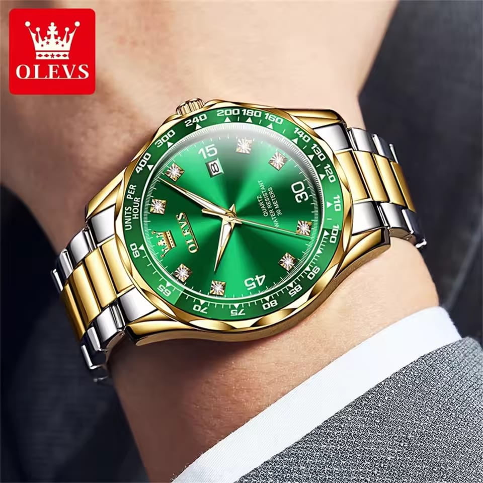 OLEVS 9988 Men's Watch Calendar Steel Band Big Face Quartz Watches for Men