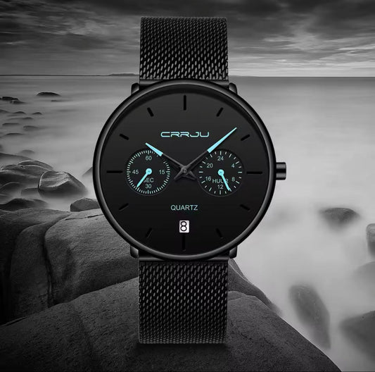 CRRJU 2162 Men Watches Steel Band Casual Waterproof Watch Man Sport Quartz Male Dress Calendar Clock Watch
