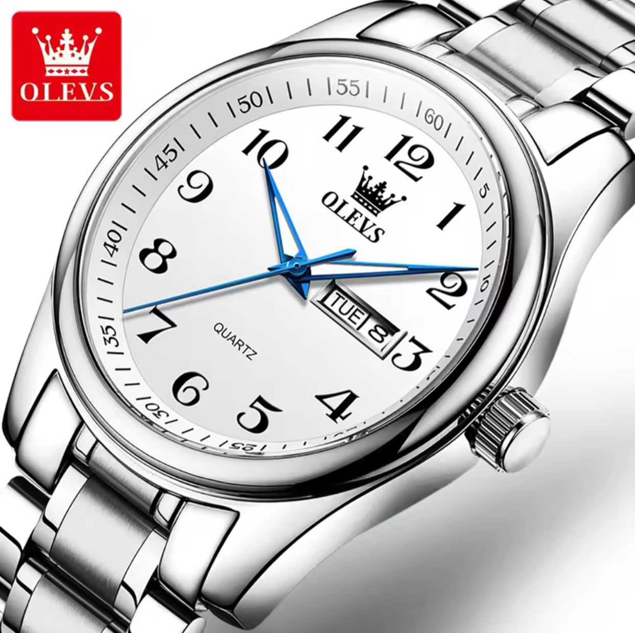 Olevs 5567 Classic Fashion Business Stainless Steel Strap Luxury Sport Waterproof Luminous Hands Date Quartz Men Wrist Watch