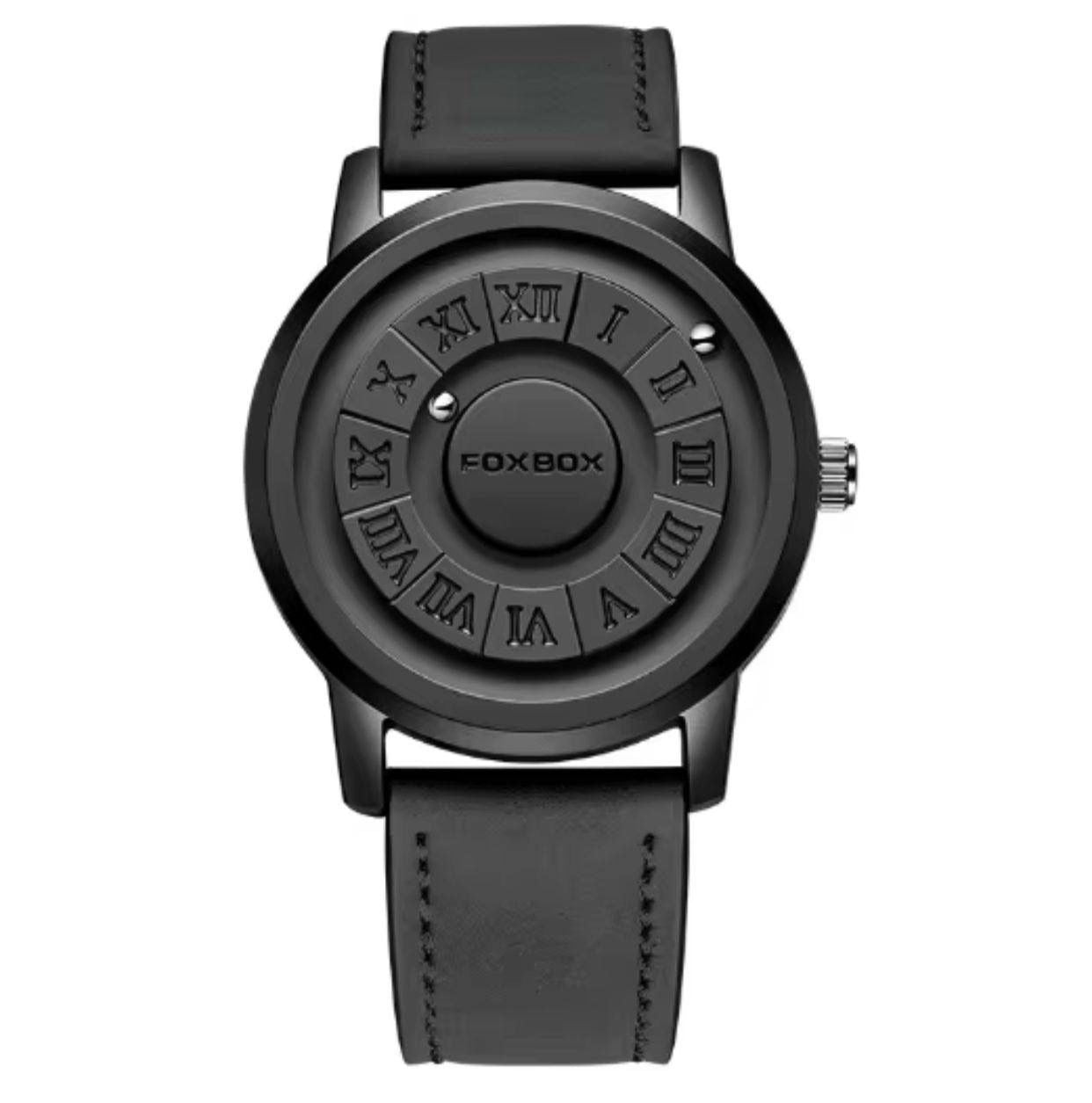 New Magnetic Ball Watch Mens Water FOXBOX 0047 proof Leather Quartz Wristwatch Skeleton 42MM Dial Rolling Ball Pointer Men Clock