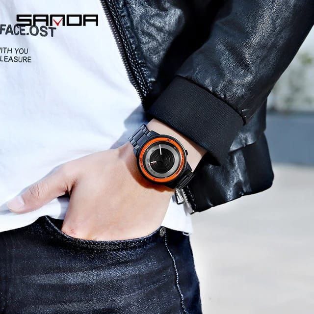 SANDA 1041 Mens Watches Top Brand Luxury Unique Design Fashion Watch Waterproof Quartz Watch for Men Black Clock