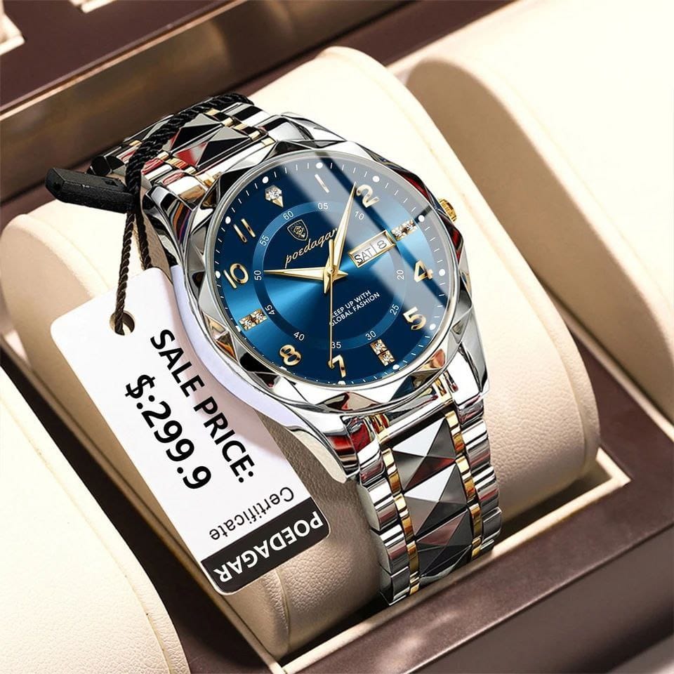 Poedagar New 858 Luxury Waterproof Luminous Date Week Men's Watch Stainless Steel Quartz Watches for Men