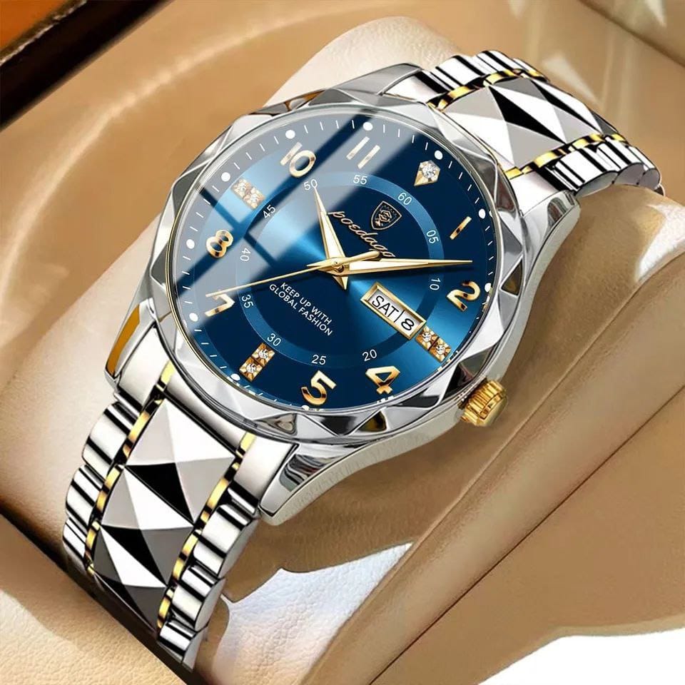 Poedagar New 858 Luxury Waterproof Luminous Date Week Men's Watch Stainless Steel Quartz Watches for Men