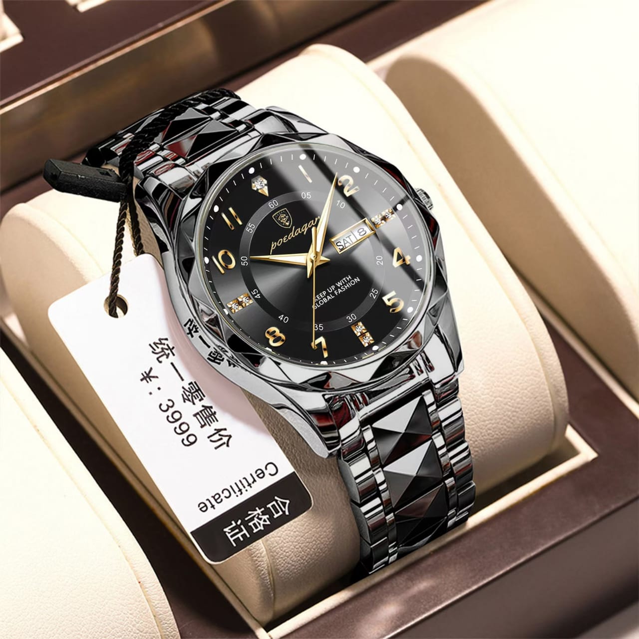 Poedagar New 858 Luxury Waterproof Luminous Date Week Men's Watch Stainless Steel Quartz Watches for Men