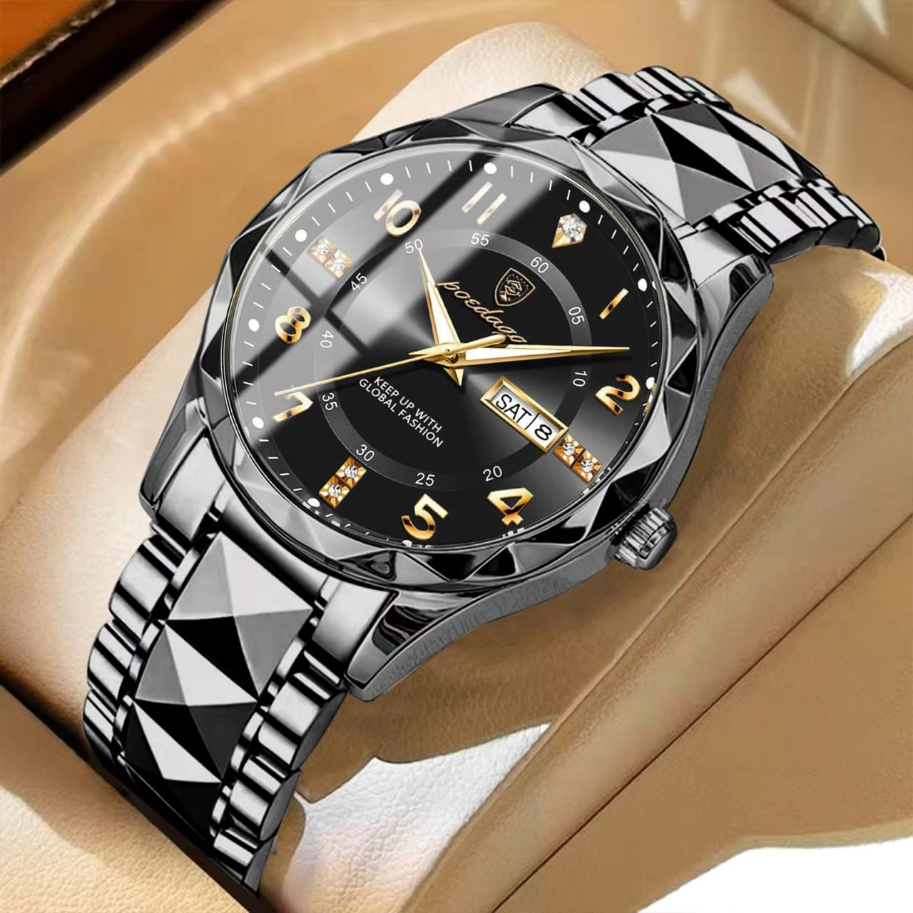 Poedagar New 858 Luxury Waterproof Luminous Date Week Men's Watch Stainless Steel Quartz Watches for Men