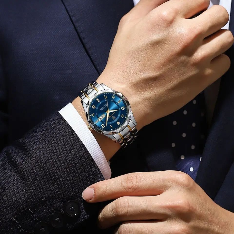 Poedagar New 858 Luxury Waterproof Luminous Date Week Men's Watch Stainless Steel Quartz Watches for Men