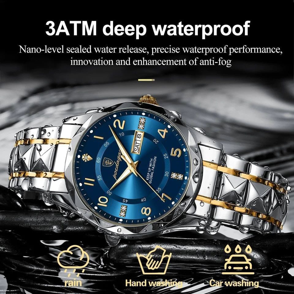 Poedagar New 858 Luxury Waterproof Luminous Date Week Men's Watch Stainless Steel Quartz Watches for Men