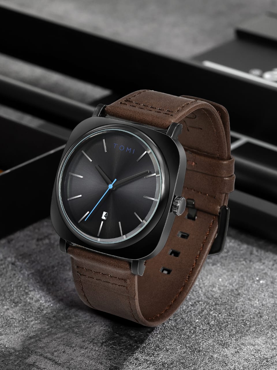 TOMI T084 Men's Casual Quartz Watch Luxury Leather Band Square Shell Two-Piece Classic Simple Design Fashionable Glasses Gift Box