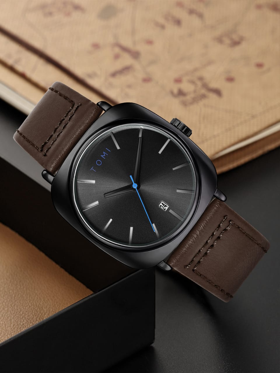 TOMI T084 Men's Casual Quartz Watch Luxury Leather Band Square Shell Two-Piece Classic Simple Design Fashionable Glasses Gift Box