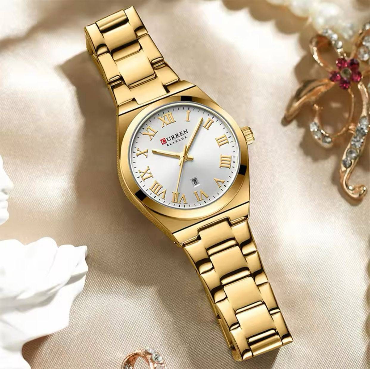CURREN 9095 Women Watches Romantic Girlfriend Gift Fashion Gold Stainless Stain Steel Ladies Watch Waterproof Quartz Wristwatch