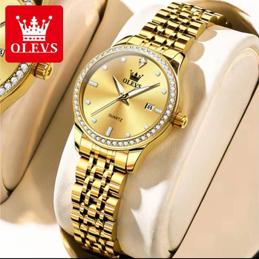 OLEVS 3625 Women Water Resistant Date Watches Stainless Steel Diamond Dial Elegant Romantic Style Multi-color Calendar for Girls