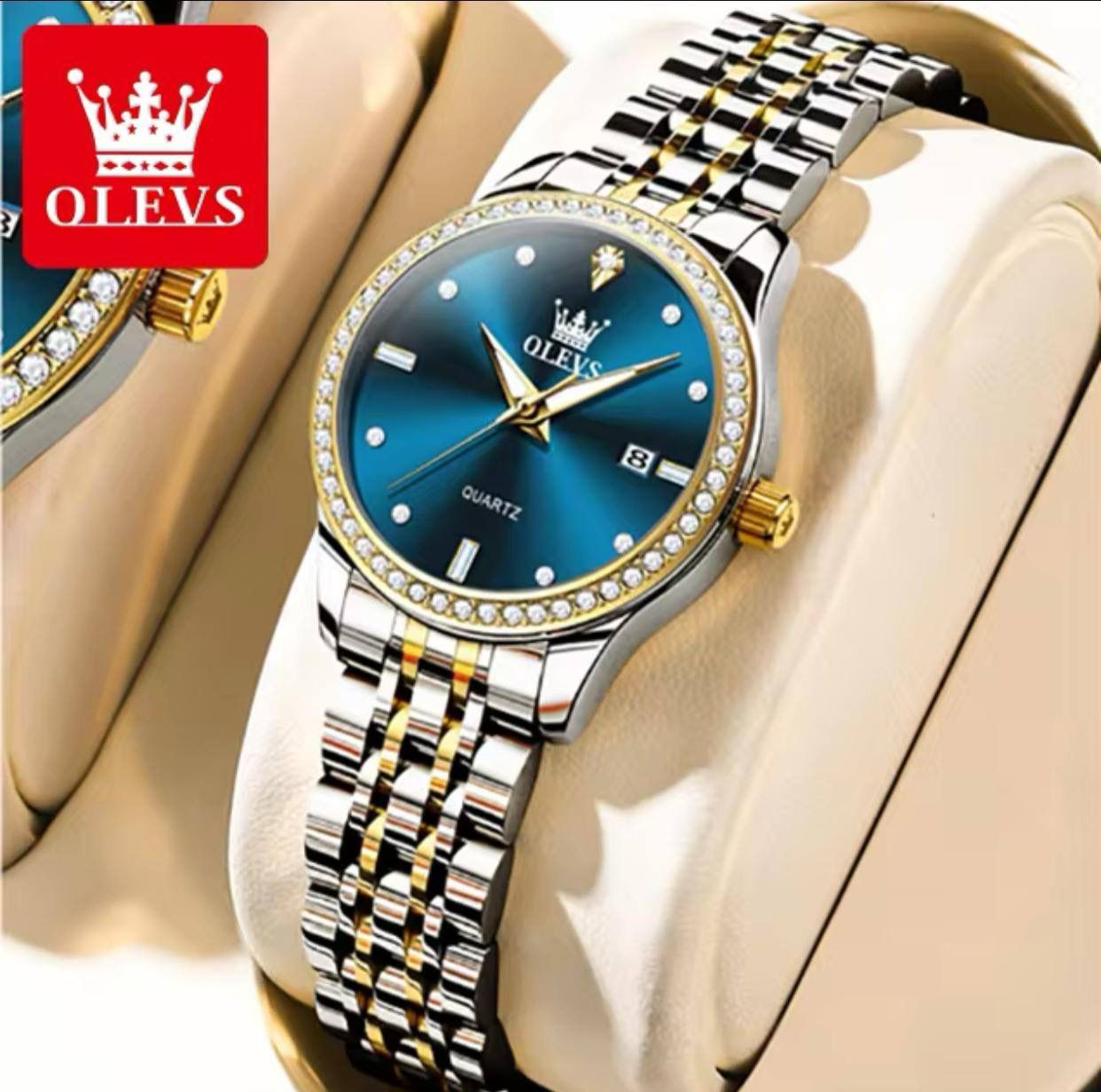 OLEVS 3625 Women Water Resistant Date Watches Stainless Steel Diamond Dial Elegant Romantic Style Multi-color Calendar for Girls