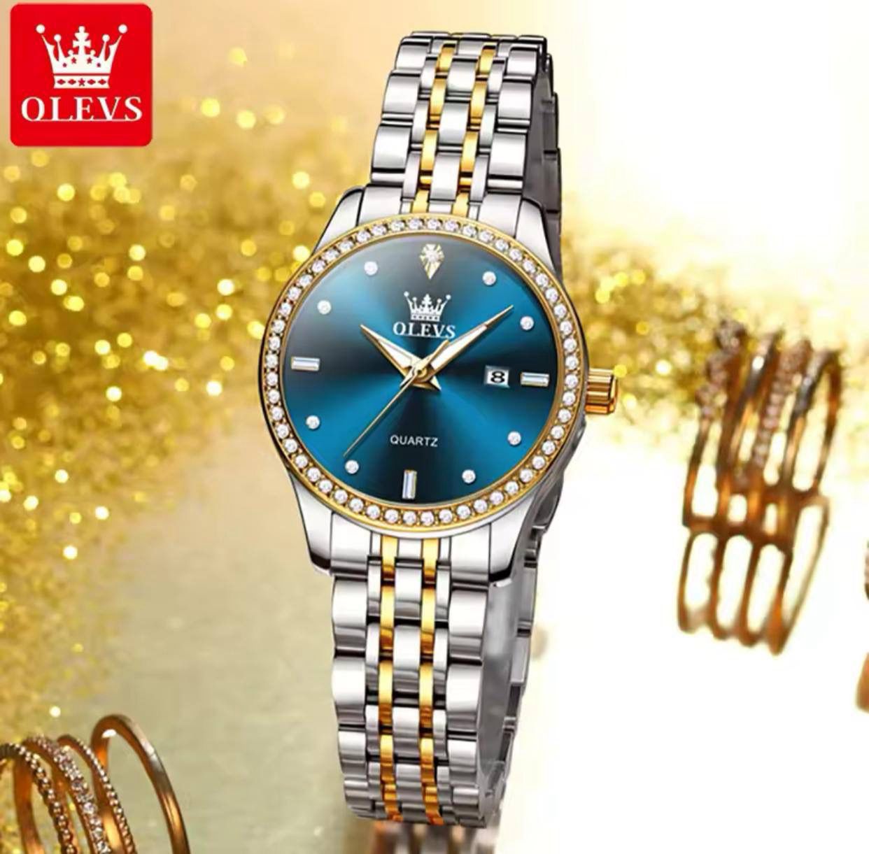 OLEVS 3625 Women Water Resistant Date Watches Stainless Steel Diamond Dial Elegant Romantic Style Multi-color Calendar for Girls