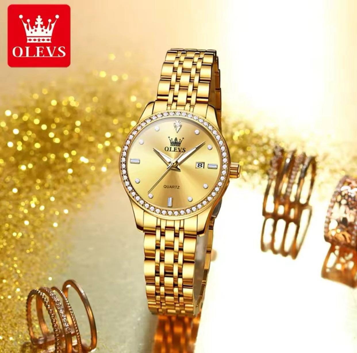 OLEVS 3625 Women Water Resistant Date Watches Stainless Steel Diamond Dial Elegant Romantic Style Multi-color Calendar for Girls