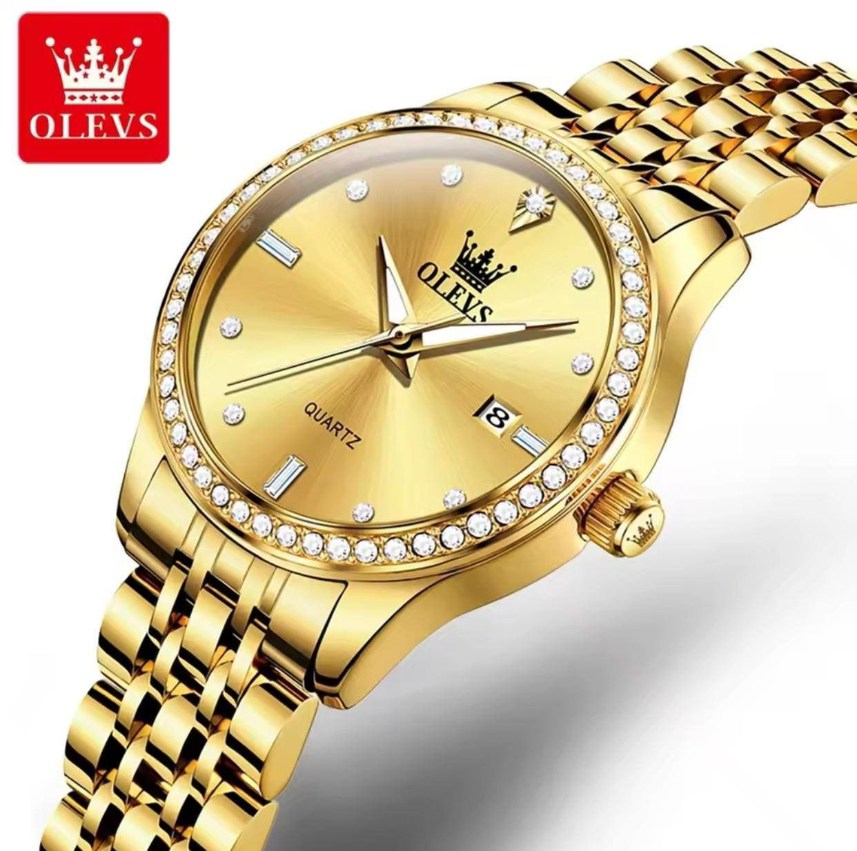 OLEVS 3625 Women Water Resistant Date Watches Stainless Steel Diamond Dial Elegant Romantic Style Multi-color Calendar for Girls