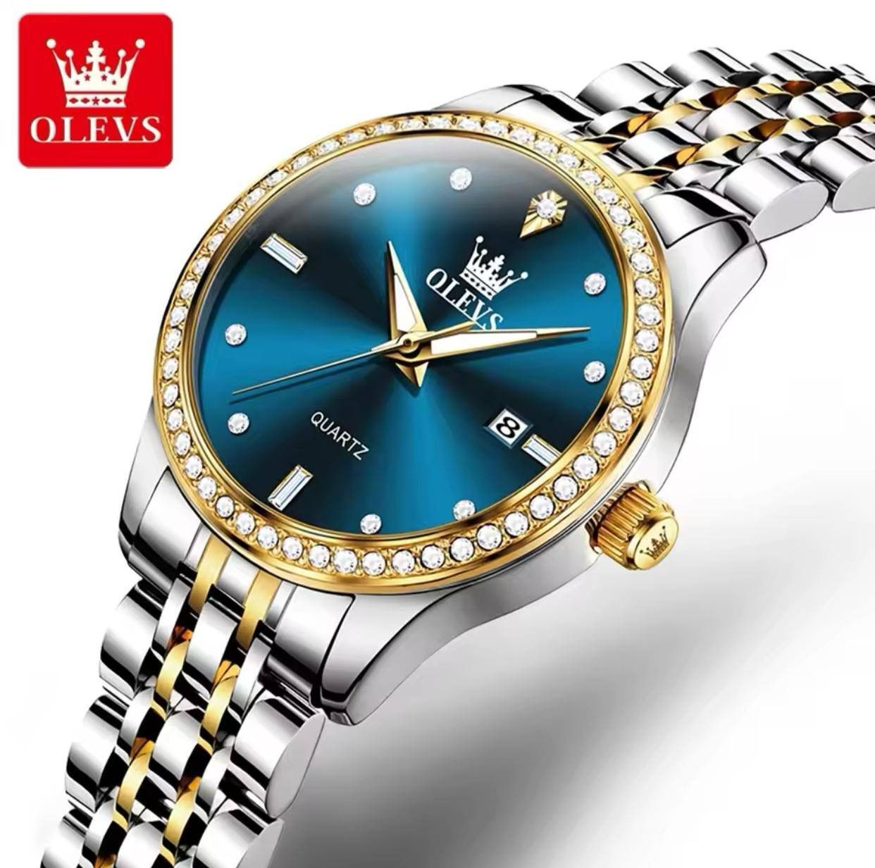 OLEVS 3625 Women Water Resistant Date Watches Stainless Steel Diamond Dial Elegant Romantic Style Multi-color Calendar for Girls