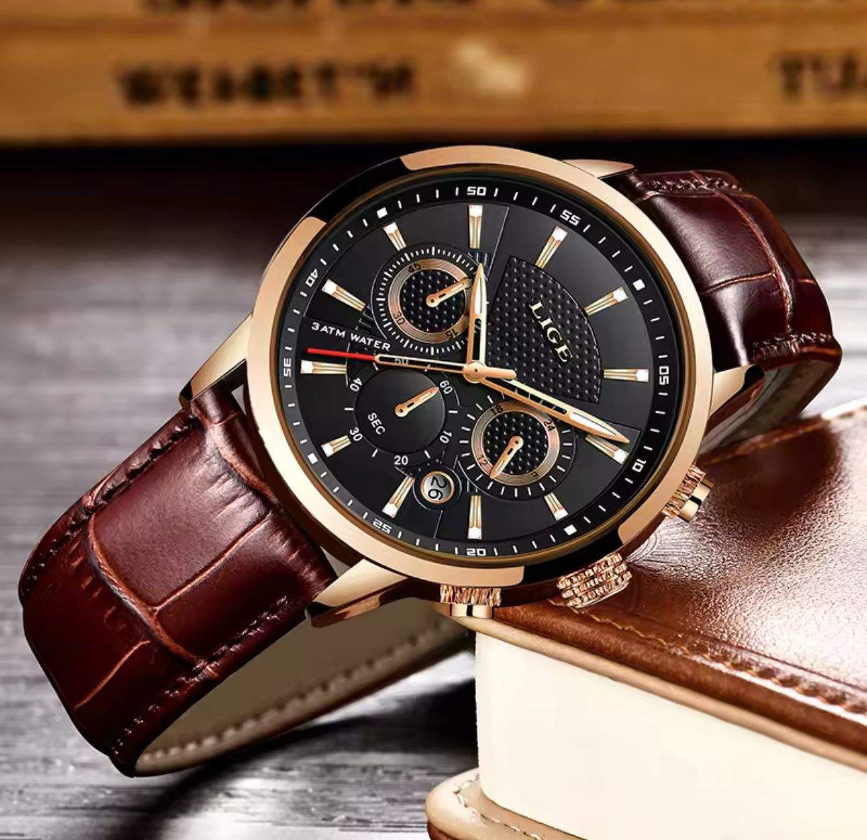 LIGE 9866 2024 Watches Mens New Top Brand Luxury Casual Leather Quartz Men's Watch Business Clock Male Sports Waterproof Date