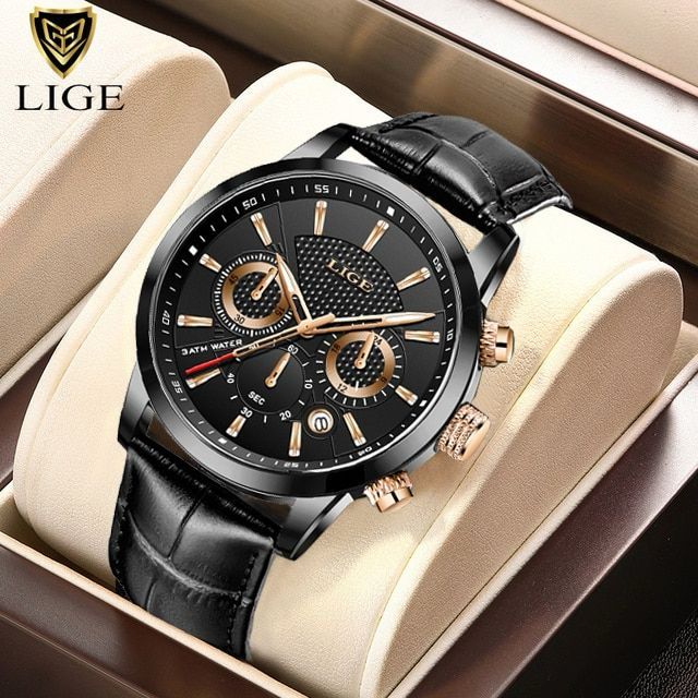 LIGE 9866 2024 Watches Mens New Top Brand Luxury Casual Leather Quartz Men's Watch Business Clock Male Sports Waterproof Date