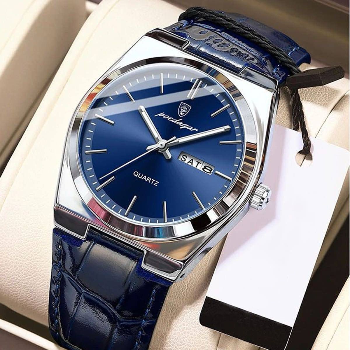 2025 POEDAGAR 930 Mens New Luxury Watch Waterproof Luminous Date Week Leather Strap Watch Casual Men's Quartz Watches