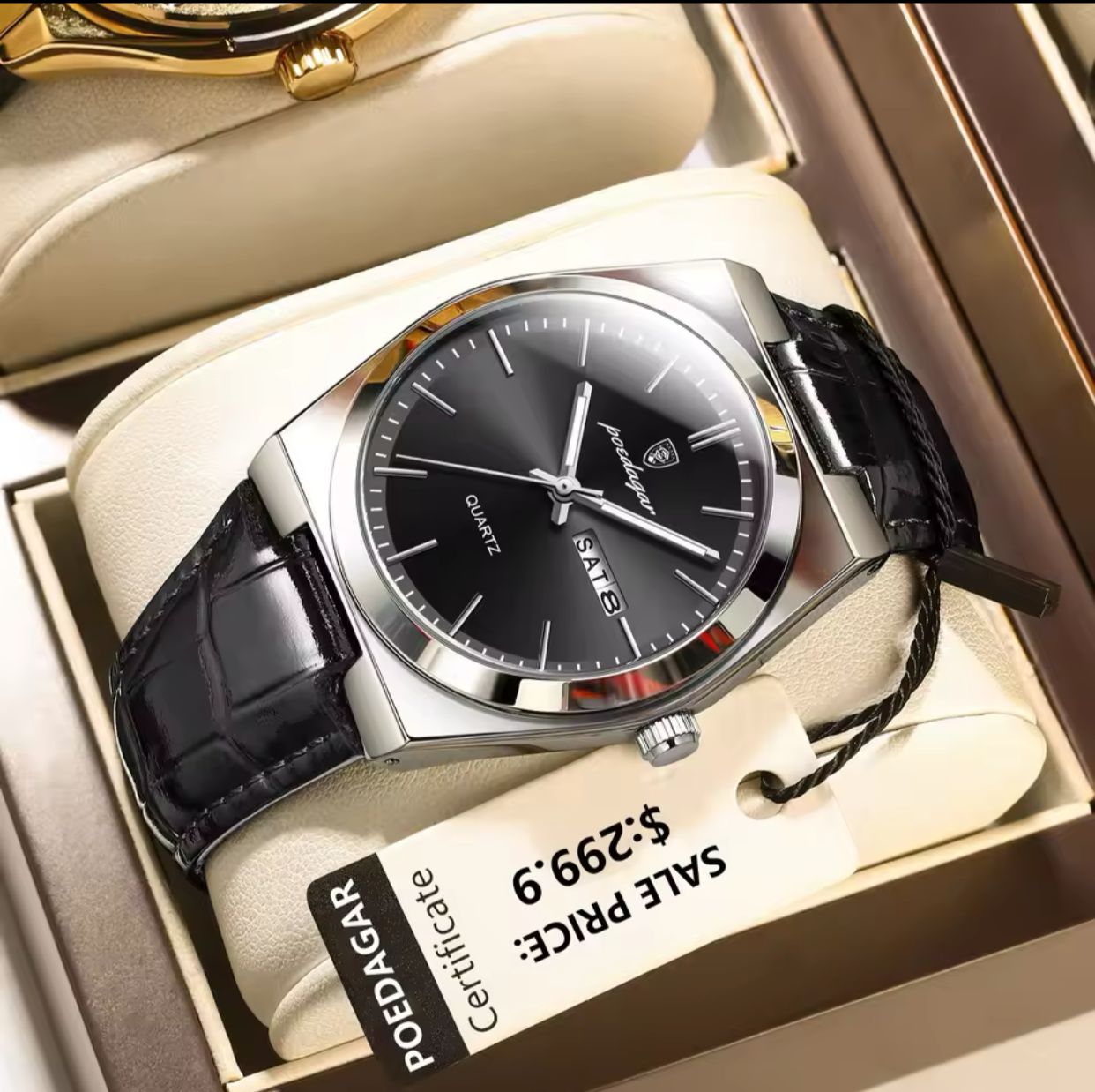 2025 POEDAGAR 930 Mens New Luxury Watch Waterproof Luminous Date Week Leather Strap Watch Casual Men's Quartz Watches