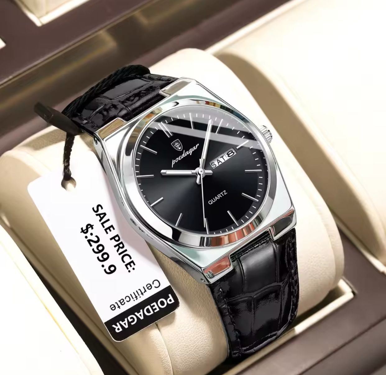 2025 POEDAGAR 930 Mens New Luxury Watch Waterproof Luminous Date Week Leather Strap Watch Casual Men's Quartz Watches