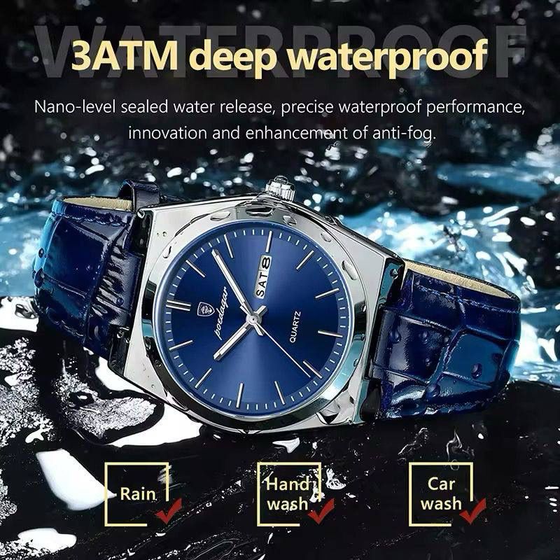 2025 POEDAGAR 930 Mens New Luxury Watch Waterproof Luminous Date Week Leather Strap Watch Casual Men's Quartz Watches