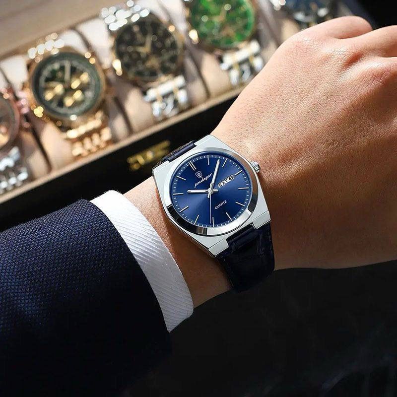 2025 POEDAGAR 930 Mens New Luxury Watch Waterproof Luminous Date Week Leather Strap Watch Casual Men's Quartz Watches