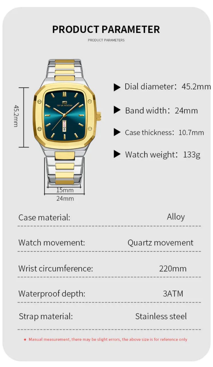 2025 New Design Luxury Va Voom 2381 Wrist Mens Watches Wholesale Stainless Steel Band Waterproof Square Business Hand Watch