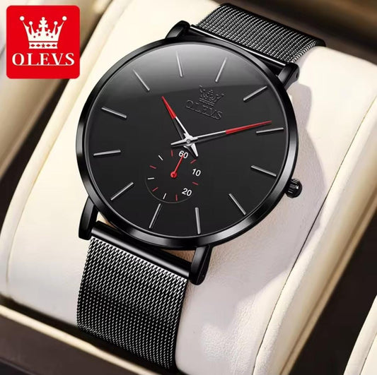 OLEVS 9954  Stainless Steel Mesh Strip Ultra Thin Watches Men Classic Quartz Watches Luxury Date Men's Wrist Watch