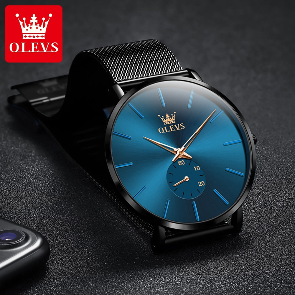 OLEVS 9954 Stainless Steel Mesh Strip Ultra Thin Watches Men Classic Quartz Watches Luxury Date Men's Wrist Watch