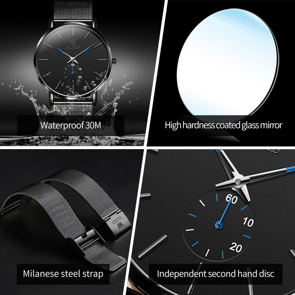 OLEVS 9954 Stainless Steel Mesh Strip Ultra Thin Watches Men Classic Quartz Watches Luxury Date Men's Wrist Watch