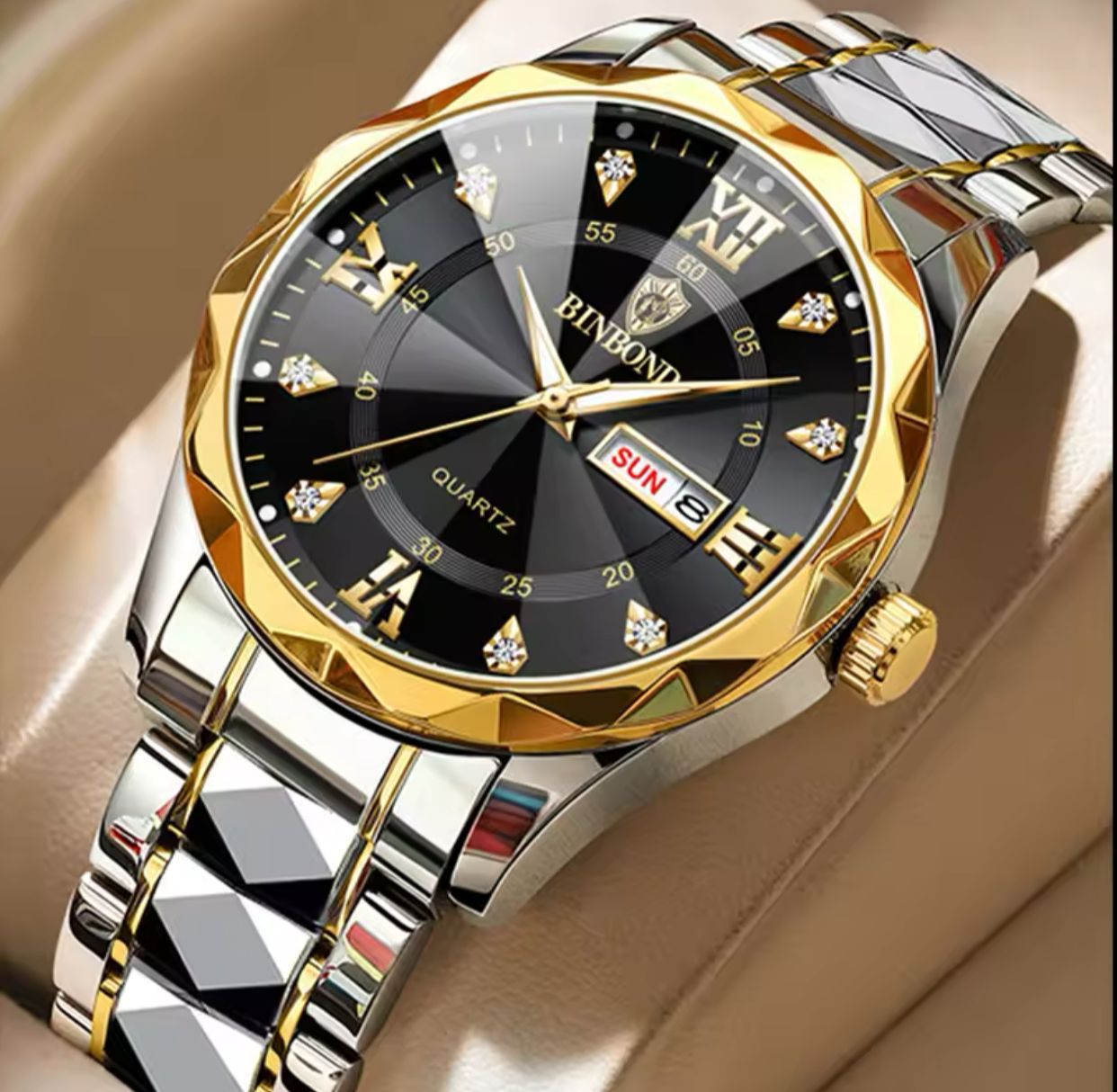 BINBOND Luminous 2521 Quartz Waterproof Fashion Watch for Men Date Stainless Steel Watches Wrist