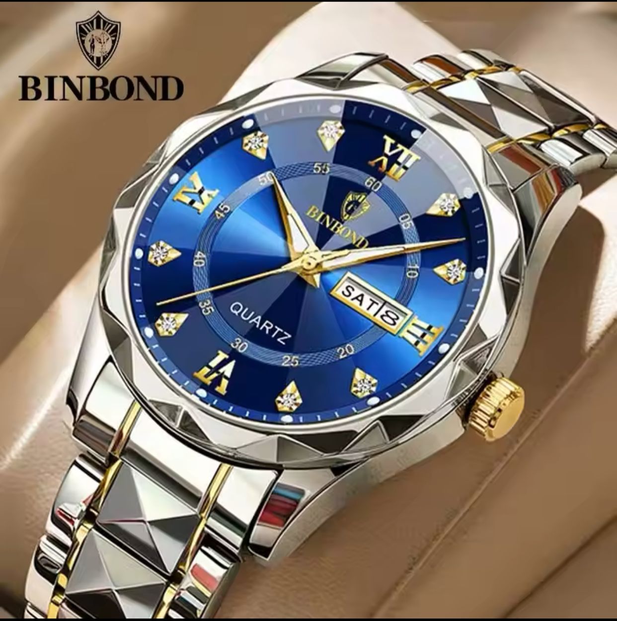 BINBOND Luminous 2521 Quartz Waterproof Fashion Watch for Men Date Stainless Steel Watches Wrist