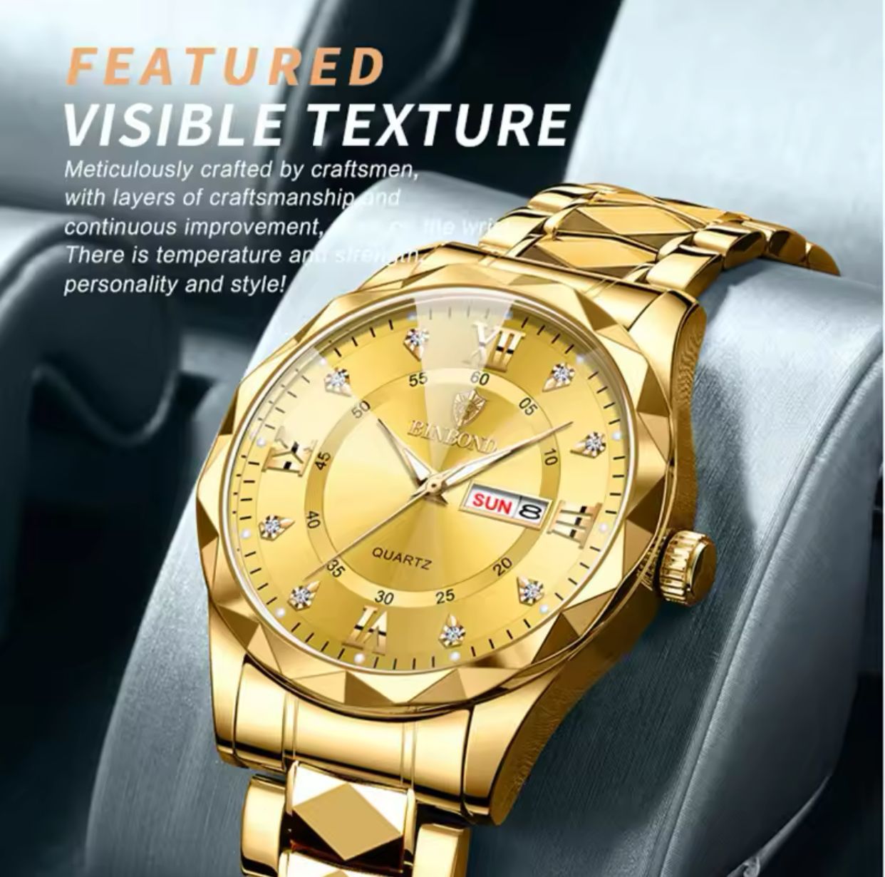 BINBOND Luminous 2521 Quartz Waterproof Fashion Watch for Men Date Stainless Steel Watches Wrist