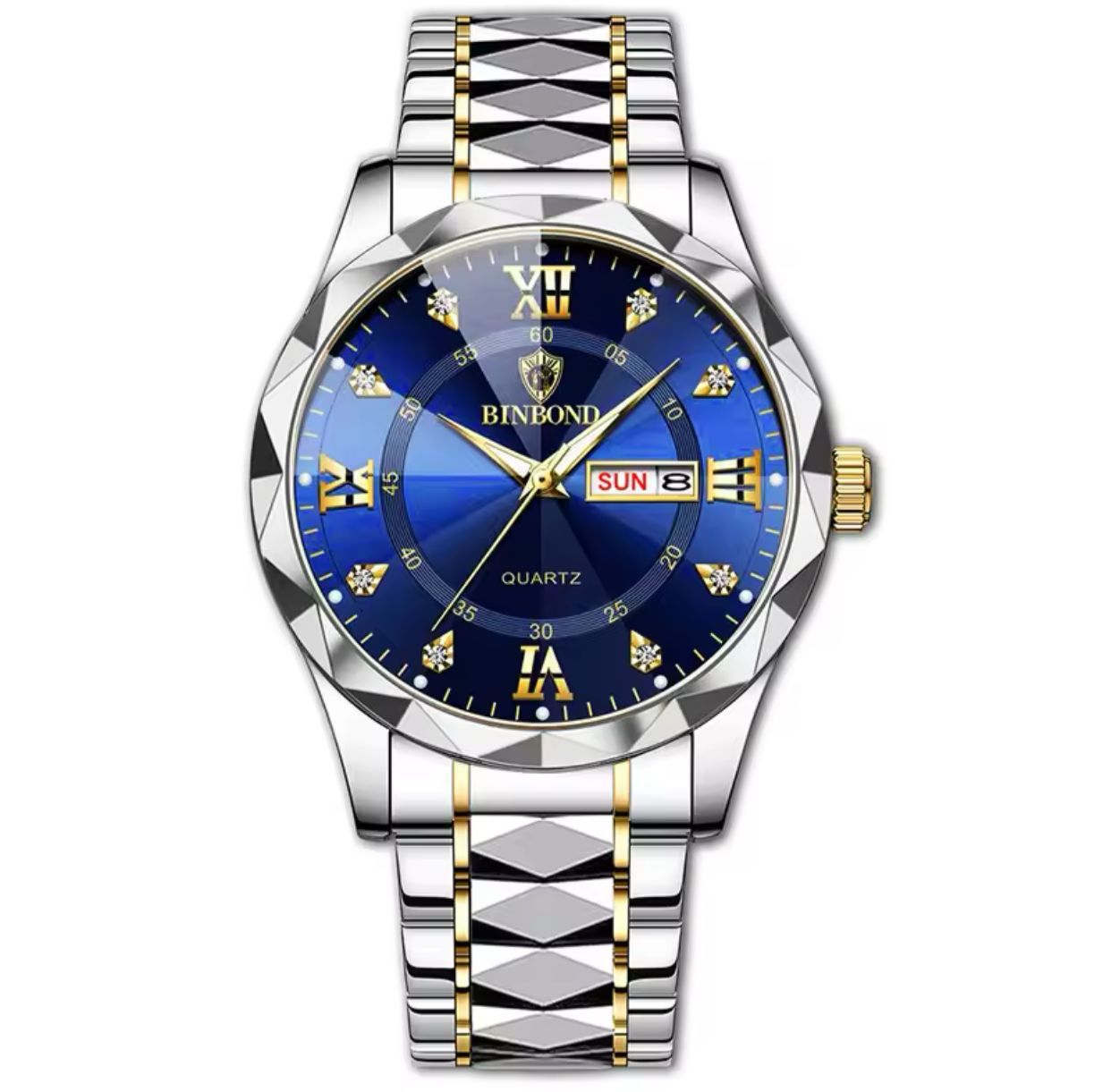BINBOND Luminous 2521 Quartz Waterproof Fashion Watch for Men Date Stainless Steel Watches Wrist