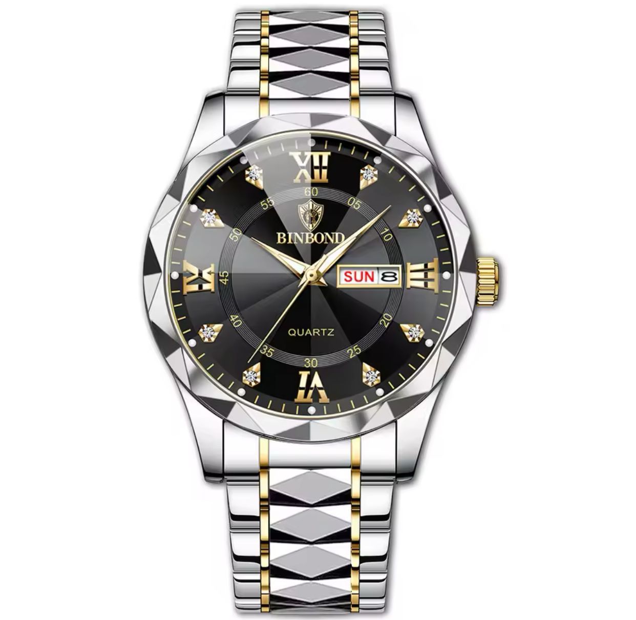 BINBOND Luminous 2521 Quartz Waterproof Fashion Watch for Men Date Stainless Steel Watches Wrist