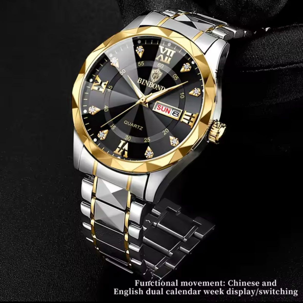 BINBOND Luminous 2521 Quartz Waterproof Fashion Watch for Men Date Stainless Steel Watches Wrist