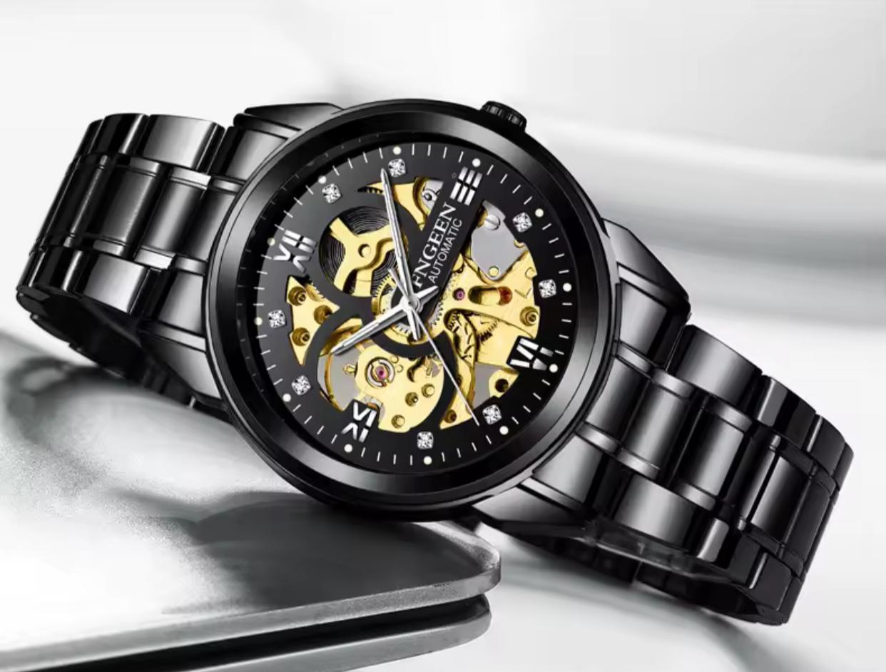 Fngeen 6018 Automatic Mechanical Watch Men Unique Charm Top-level Hollow Gold Inlaid Diamond Luminous Watch