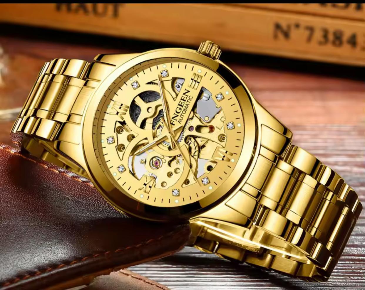 Fngeen 6018 Automatic Mechanical Watch Men Unique Charm Top-level Hollow Gold Inlaid Diamond Luminous Watch