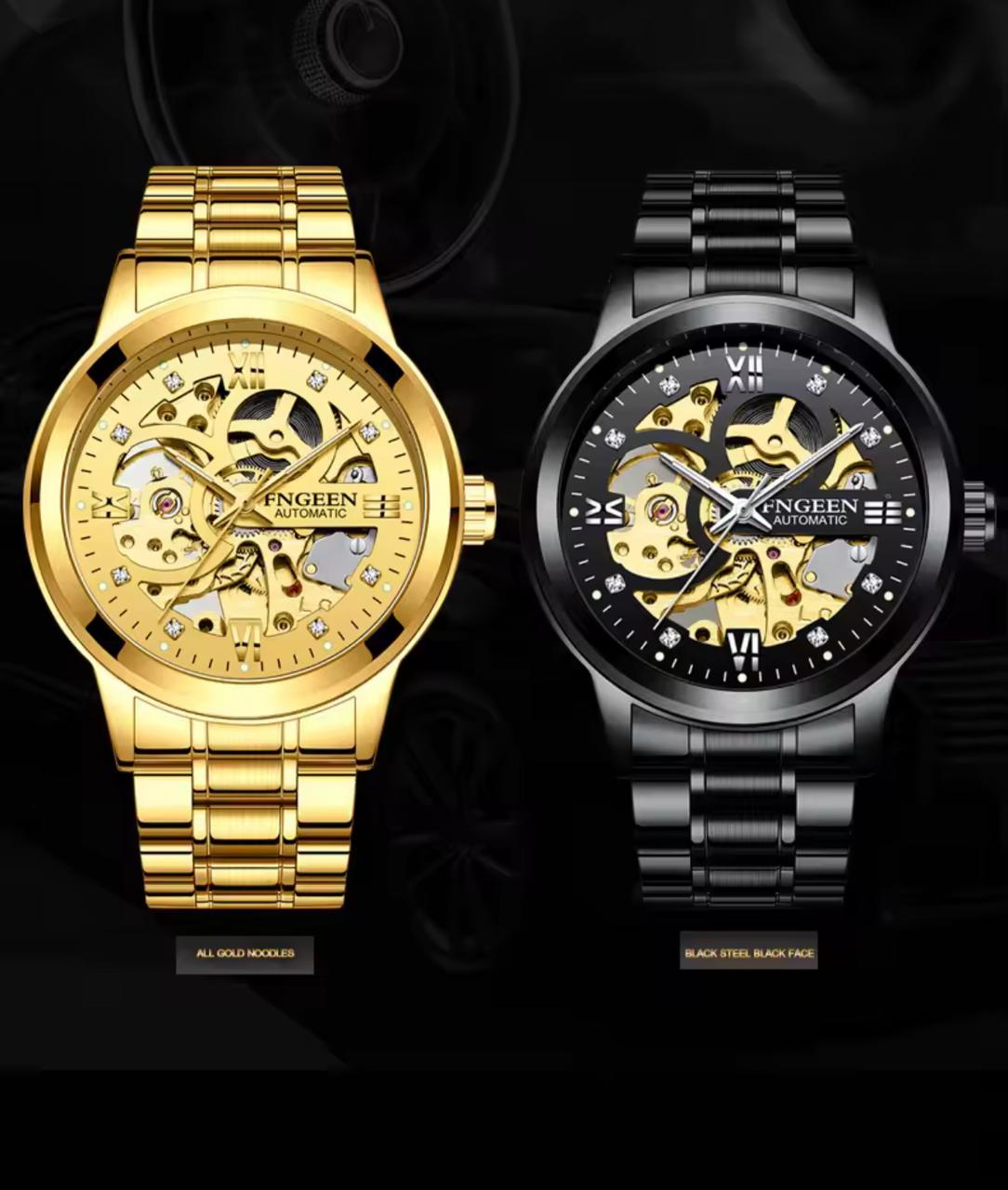 Fngeen 6018 Automatic Mechanical Watch Men Unique Charm Top-level Hollow Gold Inlaid Diamond Luminous Watch