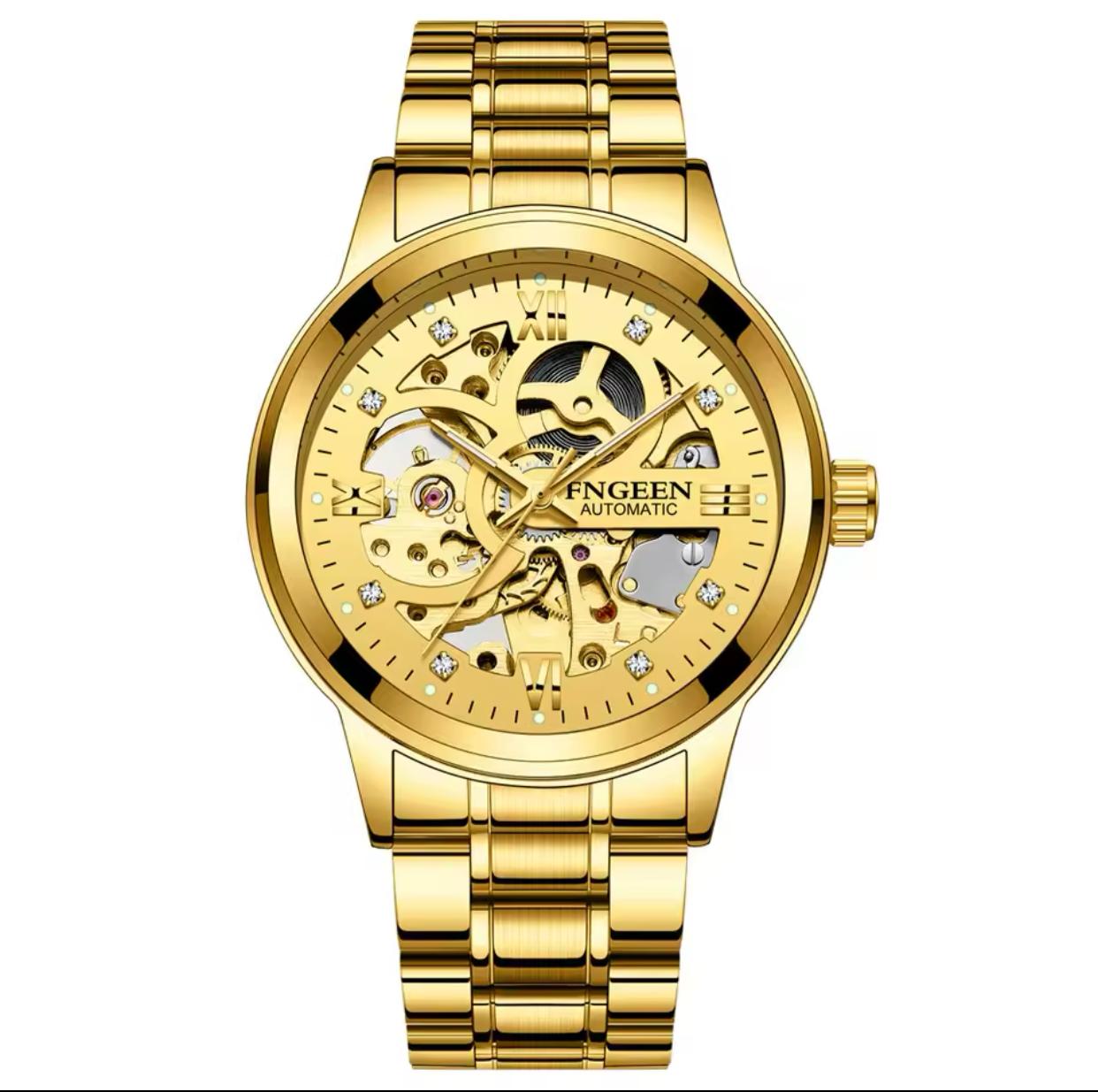 Fngeen 6018 Automatic Mechanical Watch Men Unique Charm Top-level Hollow Gold Inlaid Diamond Luminous Watch