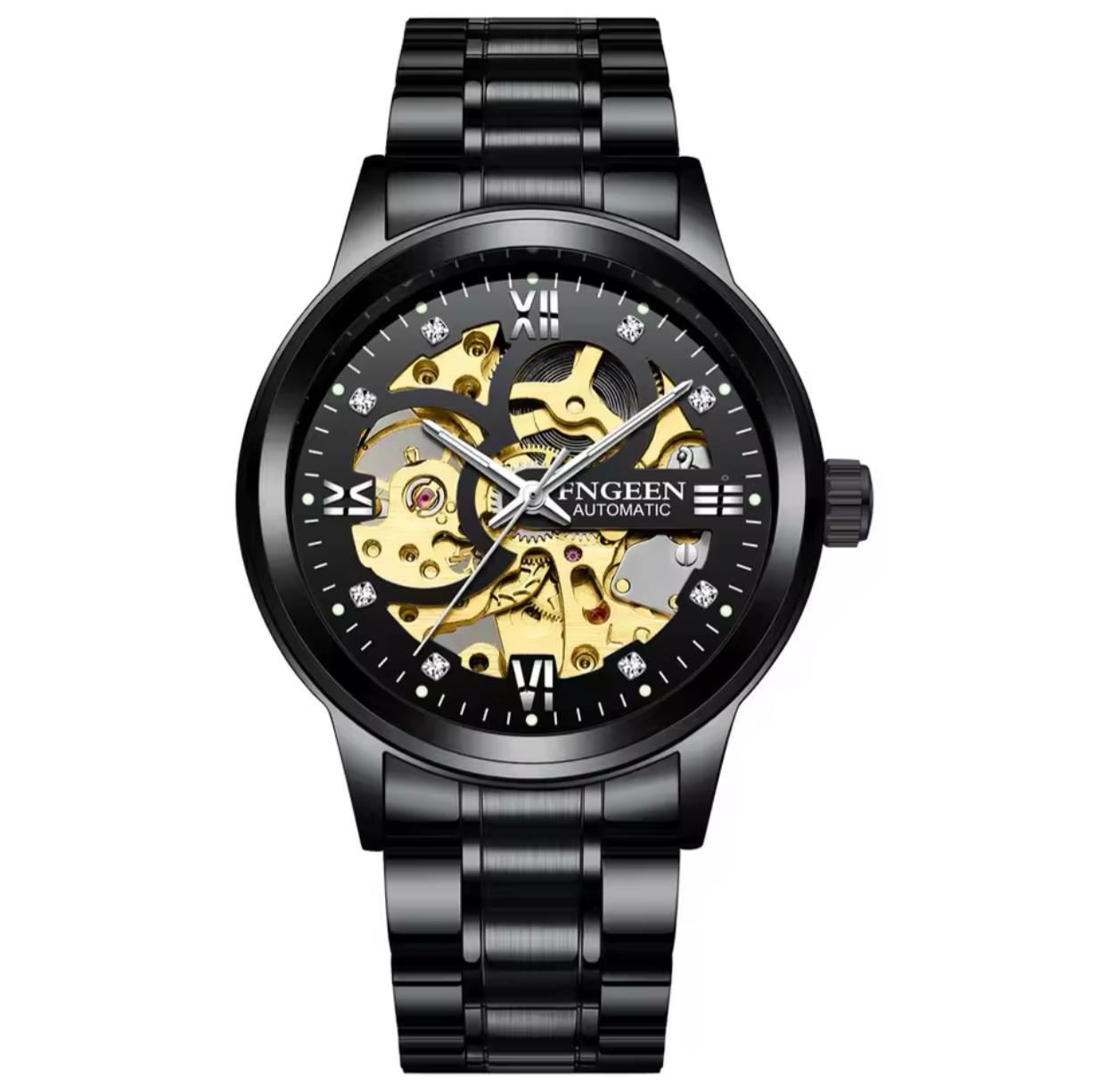 Fngeen 6018 Automatic Mechanical Watch Men Unique Charm Top-level Hollow Gold Inlaid Diamond Luminous Watch