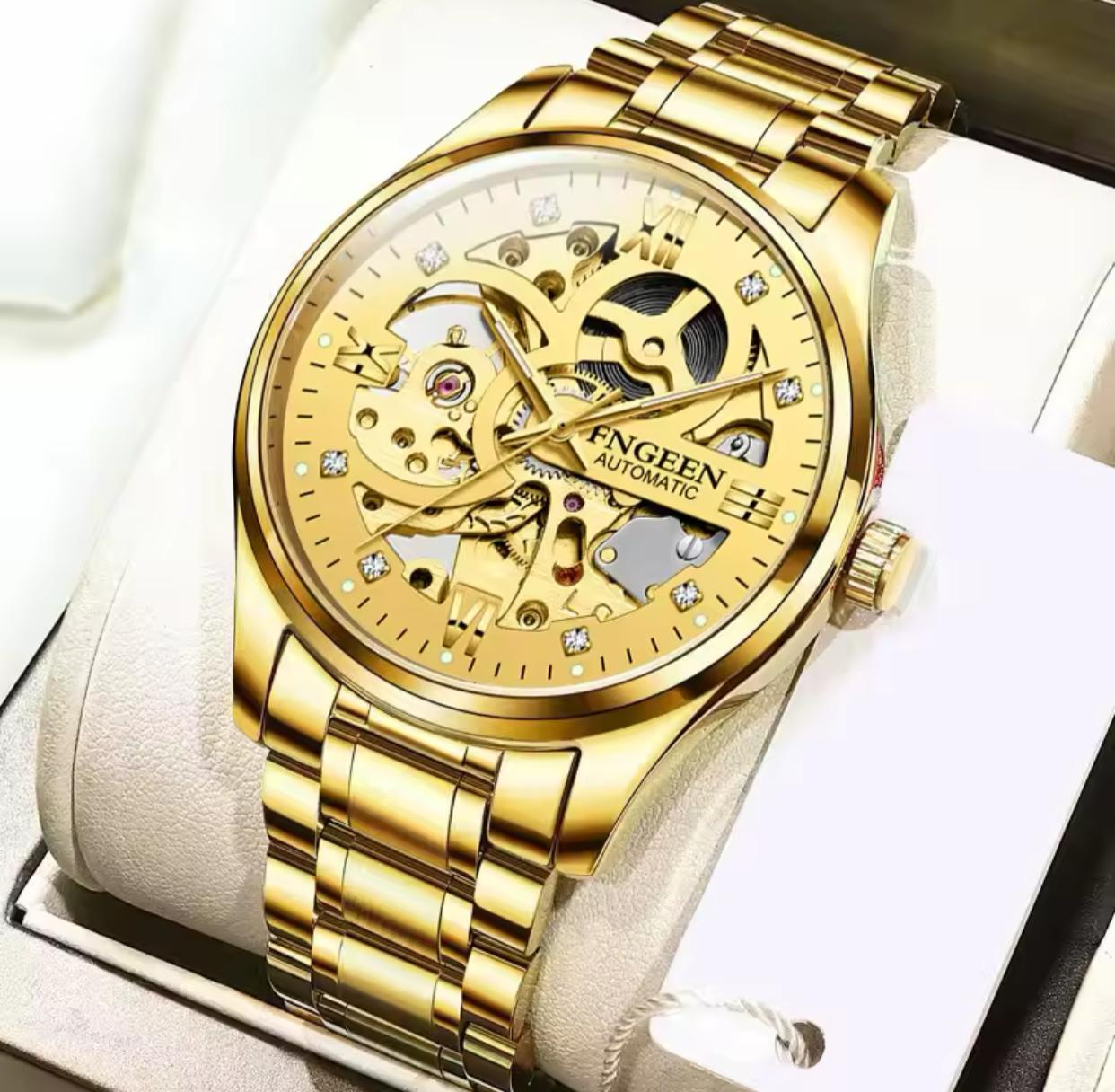 Fngeen 6018 Automatic Mechanical Watch Men Unique Charm Top-level Hollow Gold Inlaid Diamond Luminous Watch