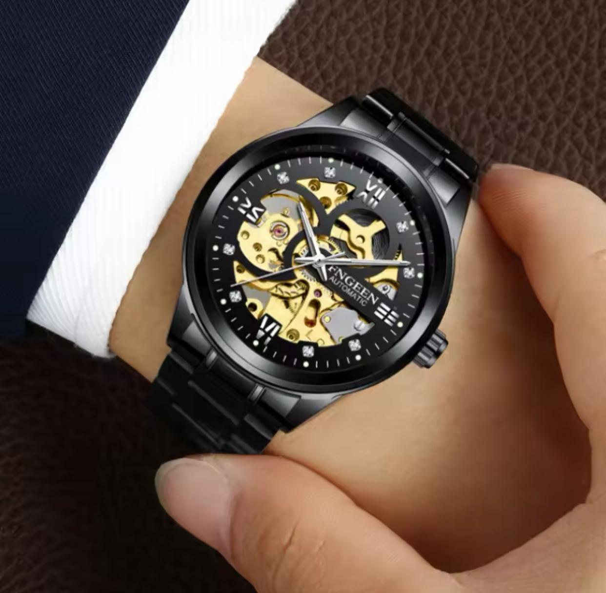 Fngeen 6018 Automatic Mechanical Watch Men Unique Charm Top-level Hollow Gold Inlaid Diamond Luminous Watch